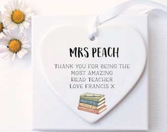 Personalised Head Teacher Heart Keepsake Gift, Thank You Headteacher Plaque, School Leaving Present