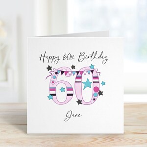 60th Birthday Card personalised, 60th card bunting, 60th card for her, Happy 60th, personalised 60th, personalised 60th card