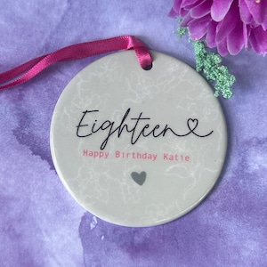 18th Birthday personalised round ceramic, personalised 18th gift,, eighteen gift, eighteen present, 18th, 18th for her, eighteen for her