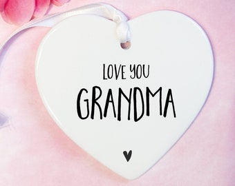 Grandma Keepsake: Heart Ceramic Ornament, 'Love You Grandma'