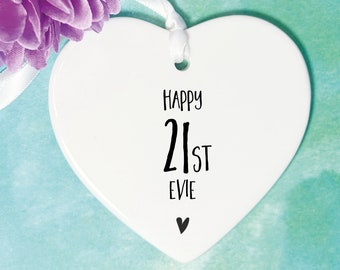 Personalised 21st Birthday Ceramic Heart Keepsake