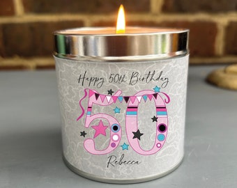 Personalised 50th Birthday Candle: Hand Poured Sparkle Candle