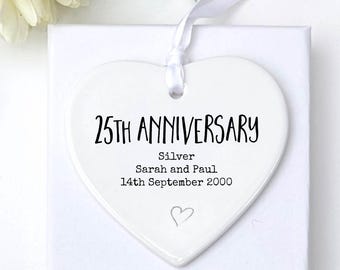Personalised 25th Anniversary Ceramic Keepsake, Silver Anniversary Gift