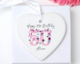 50th Birthday Gift, 50th gift, personalised 50 keepsake, Bunting 50th birthday, 50th Birthday gift, 50th  keepsake, 50th, 50th Gift for her