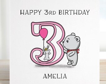 3rd Birthday card, personalised birthday for son, daughter, grandchild, niece, nephew, goddaughter, godson