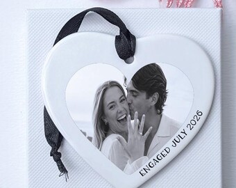 Personalised Engagement Photo Gift, Custom Couple Photo Keepsake, Ceramic Hanging Heart, Newly Engaged Gift, Engagement Present