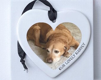 Personalised Pet Photo Gift, Custom Dog or Cat Photo Keepsake, Ceramic Hanging Heart, Personalised Pet Lover Gift