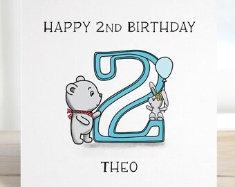 2nd Birthday card, personalised birthday for son, daughter, grandchild, niece, nephew, goddaughter, godson