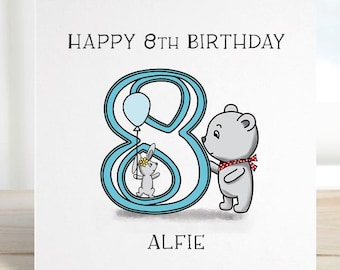 8th Birthday card, personalised birthday for son, daughter, grandchild, niece, nephew, goddaughter, godson