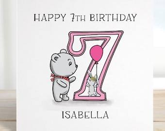 7th Birthday card, personalised birthday for son, daughter, grandchild, niece, nephew, goddaughter, godson