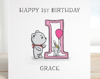 1st Birthday card, personalised birthday for son, daughter, grandchild, niece, nephew, goddaughter, godson