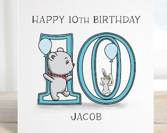 10th Birthday card, personalised birthday for son, daughter, grandchild, niece, nephew, goddaughter, godson