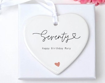 70th Birthday Hanging Heart – 70th Birthday Keepsake Gift for Her or Him, Personalised 70th Birthday Decoration