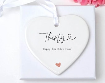 Personalised 30th Birthday Heart Keepsake Gift for Her, Custom Ceramic Hanging Decoration Present