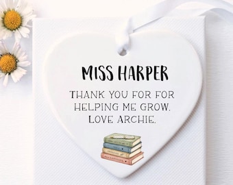 Personalised Teacher Heart Keepsake Gift, Thank You Teacher Plaque, Nursery School Leaving Present