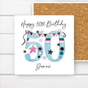 Personalised 50th Birthday Ceramic Coaster: Keepsake Gift