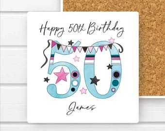 Personalised 50th Birthday Ceramic Coaster: Keepsake Gift