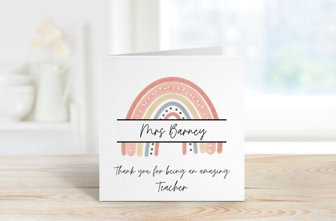 Personalized Teacher Thank You Card: Rainbow Design - End of Term Gift ...