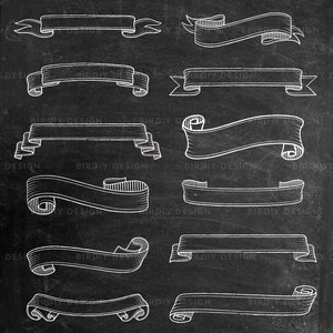 Rustic Banners Clipart - Chalkboard Chalk Clipart - Rustic Boho Wedding Clipart - EPS, PNG & Photoshop Brush - Instant Download