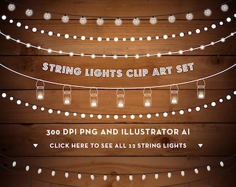 String Lights Clipart - Fairy Lights Clipart - Party Lights Clipart - Rustic Clipart - Clip Art - String Art - Instant Download