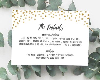 Printable Info Card - Info Card Template - DIY Wedding Template - Rustic Info Card - Instant Download - Confetti Collection