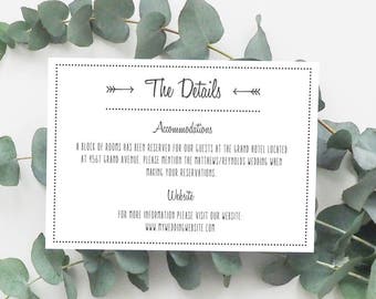 Printable Info Card - Info Card Template - DIY Wedding Template - Rustic Info Card - Instant Download - Cupid's Dart Collection