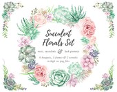 Watercolor Succulent Clipart - Watercolor Flowers - Watercolor Rose Clipart - Greenery Clipart - Watercolor Wreath Clipart - Watercolour