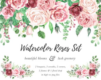 watercolor roses etsy
