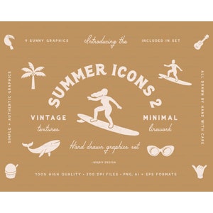 Summer Clipart Icon Set - Beach Clipart - Tropical Clipart - Surf, Palm Tree, Whale, Toucan, Dessert, Sunglasses, Ukulele - Instant Download