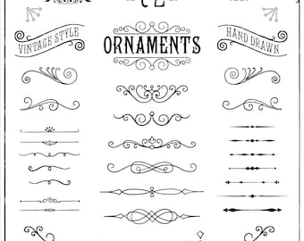 Calligraphy Clipart Flourishes - Rustic Clipart - Boho Clipart - Clip Art - AI, PNG and Photoshop Brush - Instant Download