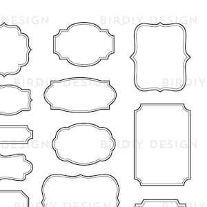 May include: Set of ten black and white outline frames with various shapes and sizes. The frames are perfect for adding a touch of elegance to any project.