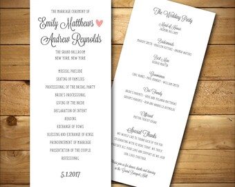 Printable Wedding Program Template - Dark Grey, Pink & White - Instant Download - Editable MS Word Doc - The Pink Lavender Collection