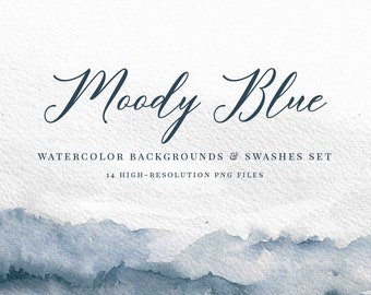 Moody Blue Watercolor Backgrounds Set - Watercolor Clipart - Watercolor Texture - Watercolor Splotch - Watercolor Logo - Watercolor Elements
