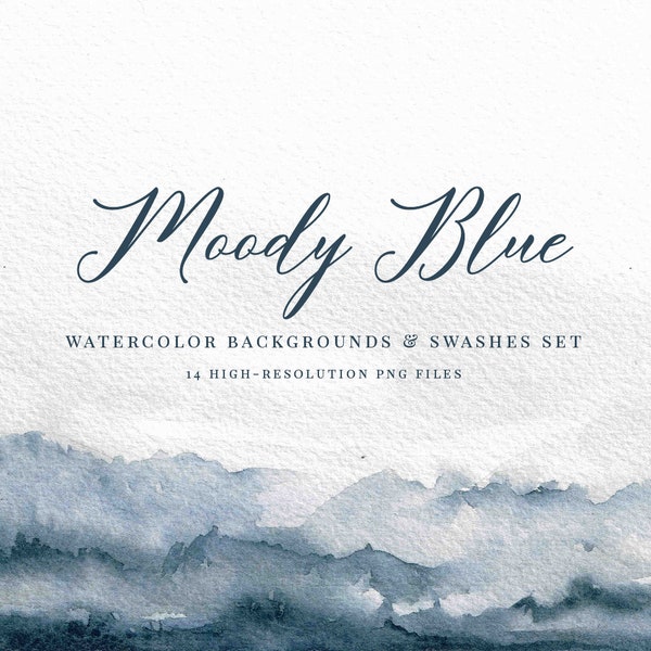 Moody Blue Watercolor Backgrounds Set - Clipart aquarelle - Texture aquarelle - Aquarelle Splotch - Logo Aquarelle - Éléments Aquarelle
