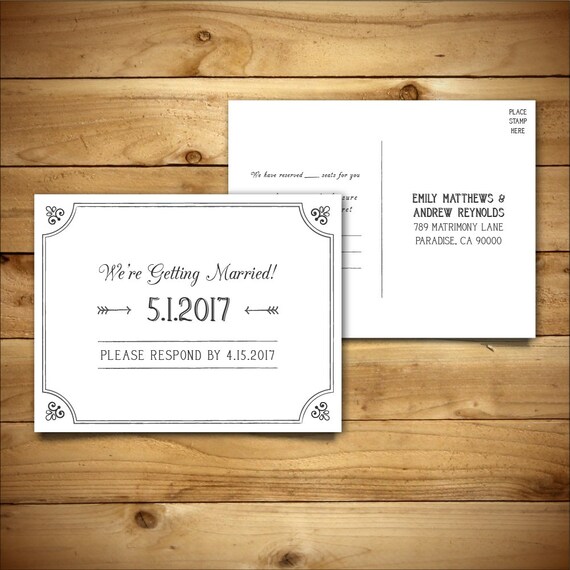 RSVP - DIY Wedding Template - RSVP Postcard Template - Rustic Wedding - Printable Wedding - Instant Download - Hyacinth Collection