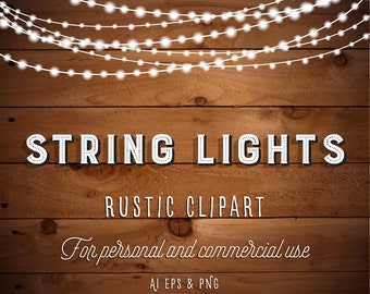 String Lights Clipart - Fairy Lights Clipart - Party Lights Clipart - Rustic Clipart - String Art - PNG AI EPS Files - Instant Download