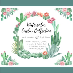Watercolor Cactus Clip Art - Desert Wedding - Southwest Wedding - Watercolor Flowers - Greenery Clipart - Watercolor Wreath - Watercolour