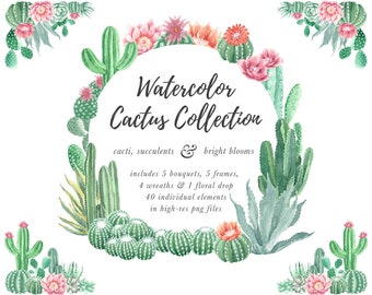 Watercolor Cactus Clip Art - Desert Wedding - Southwest Wedding - Watercolor Flowers - Greenery Clipart - Watercolor Wreath - Watercolour