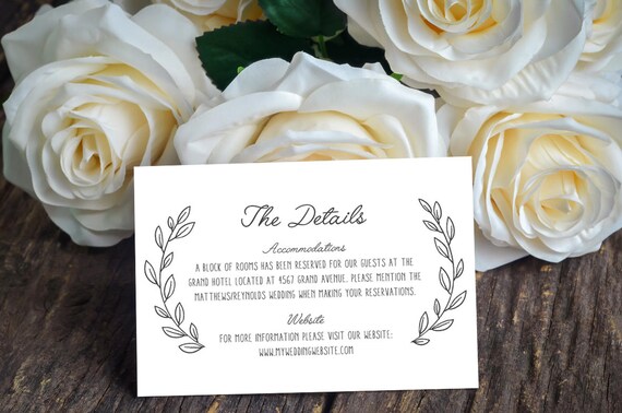 Printable Info Card Info Card Template Diy Wedding Etsy