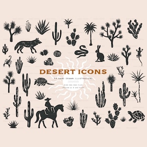 Clipart vintage icônes du désert • Clipart désert • Clipart sud-ouest • Icône dessinée à la main • Clipart botanique vintage - Cactus - téléchargement immédiat