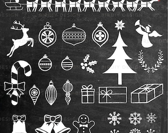 Chalkboard Christmas Designs Clip Art Set - Vector EPS and PNG  - Instant Download - Graphic Design Resources