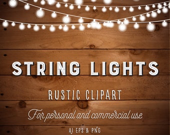 String Lights Clipart - Fairy Lights Clipart - Party Lights Clipart - Rustic Clipart - String Art - PNG AI EPS Files - Instant Download