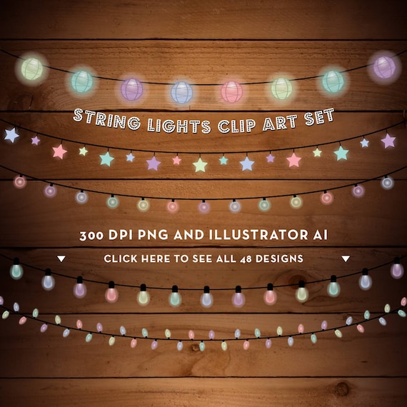 Lichterkette Clipart - Weihnachtslichter - Lichterketten Clipart - Party Lichter Clipart - Rustikale Clipart - Clip Art - Direkter Download