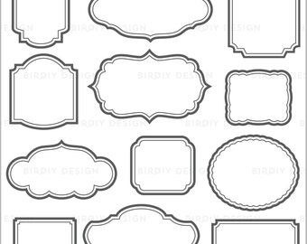 May include: Set of 10 black and white frame outlines. The frames are in various shapes, including square, rectangle, oval, and rounded rectangle. The frames are perfect for adding a vintage touch to your designs.