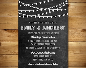 Wedding Invitation Template - Printable Wedding Invitation - Rustic Invitation Template - Instant Download - String Lights Collection
