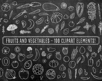 Chalkboard Clipart - Food Clipart - Farm Clipart - Fruit Clipart - Vegetable Clipart - Clip Art - Chalk Clipart - Rustic Clipart