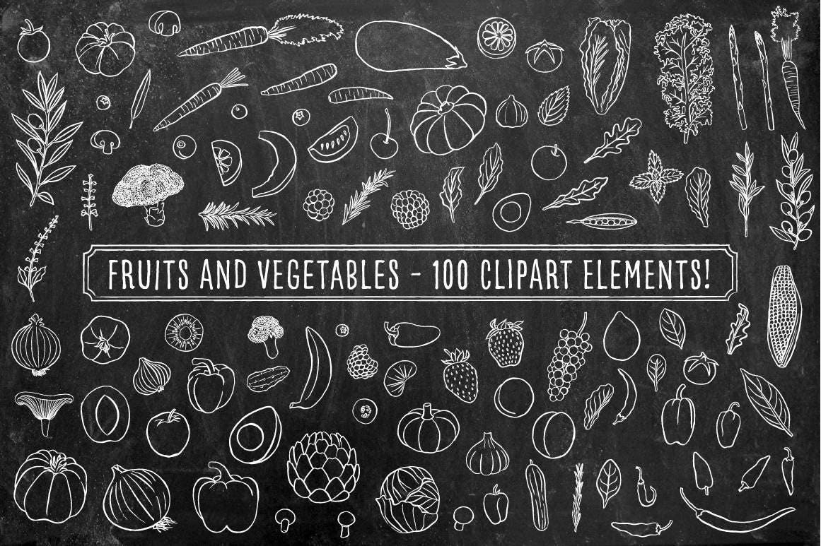 Chalkboard Clipart - Food Clipart - Farm Clipart - Fruit Clipart