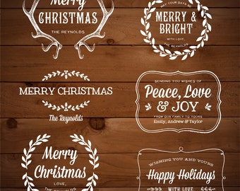 Chalk Digital Holiday Greetings Overlays - Christmas & New Year's Editable Photo Card Template - Adobe Photoshop PSD - Instant Download