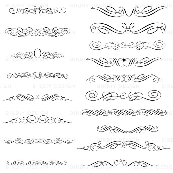 Vintage Clipart Scrolls and Flourishes - Calligraphy Clipart - EPS and PNG - Instant Download