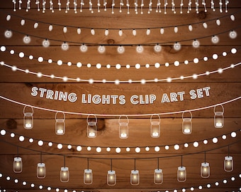 String Lights Clipart - Fairy Lights Clipart - Party Lights Clipart - Rustic Clipart - Clip Art - String Art - Instant Download